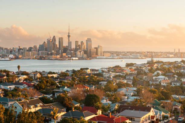A view of Auckland skyline from Northcote Point, Devonport, New Zealand.